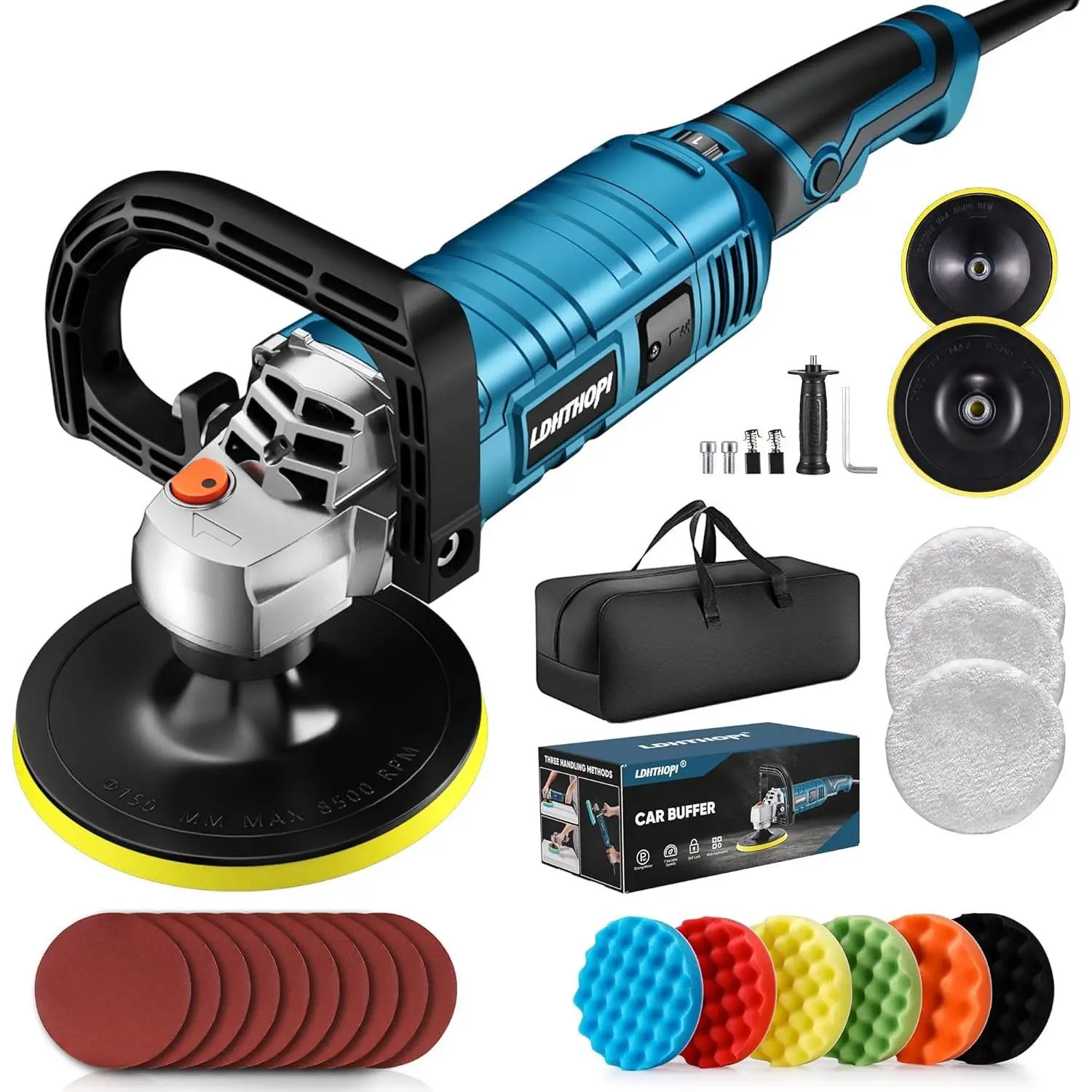 Buffer Polisher, 1600W 7 Inch/6 Inch Rotary Buffer Polisher Waxer, 7 Variable Speed 1000-3500 RPM, Detachable Handle for , Boat Sanding, Polishing, Waxing