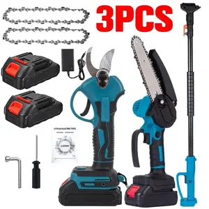 3-in-1 Cordless Pole Saw, Mini Electric Chainsaw and Electric Pruning Shears with 6.5ft Telescopic Pole, 6 Inch Electric Brushless Pole Saw with 2 1.3Ah Batteries for Home Garden Tree Pruning