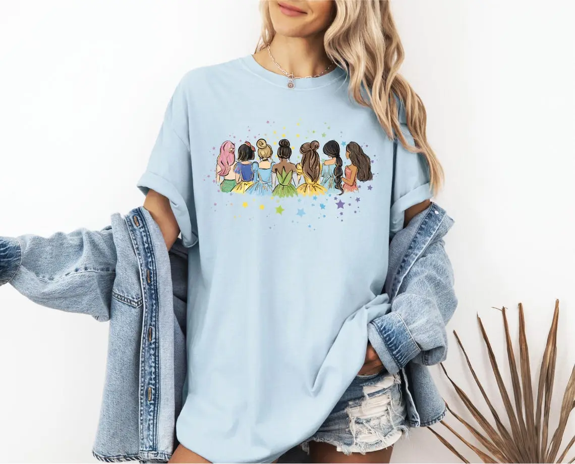 Comfort Colors Princess Fairytale Castle Shirt, Watercolor Glitter Graphic Tee, Girls Trip Shirt, Family Vacation T-Shirt
