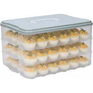 3-Layer Deviled Egg Containers with Lid,Plastic Egg Container for Refrigerator with Handle,Deviled Egg Carrier for 72 Eggs,Kitchen,Festival Party, Stackable Egg Holder for Fridge (Green)
