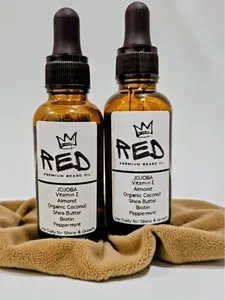 REDPremium Beard Oil 2 Pack - Jojoba, Vitamin E, Almond, Organic Coconut, Shea Butter, Biotin, & Peppermint. Use Daily for Shine Growth.