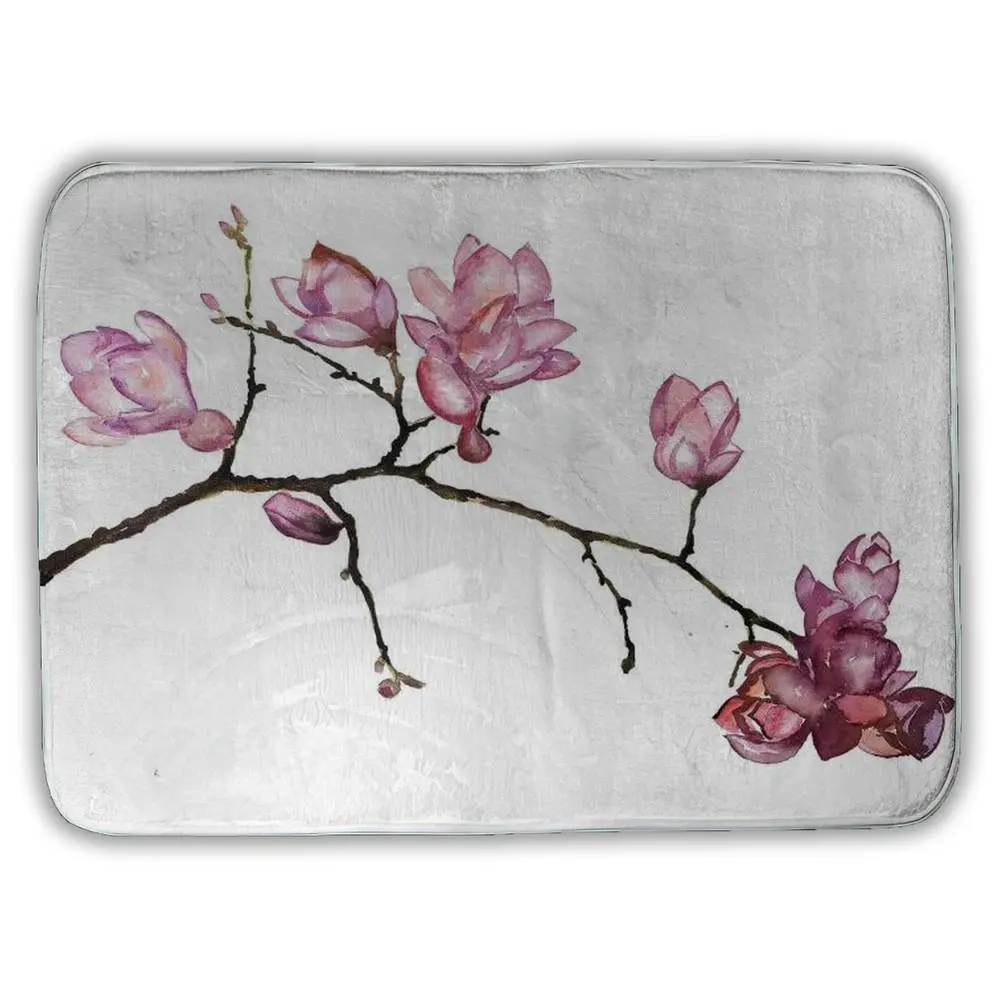 360 stand Absorbent Microfiber Foam Rectangle Bathroom Mat - Model 5930-1724-FL312, 17x24 in, Cherry Blossoms Branch Flower Decor, Asian Floral Nature Accent, Bathroom Mats, Bathroom Decor Ideas