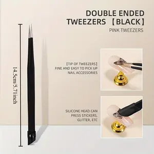 1pc [Dual-Ended Precision Nail Tweezers] Dual-Ended Nail Art Tweezers with Silicone Press - Precision Rhinestone Applicator & Manicure Tool, Odorless