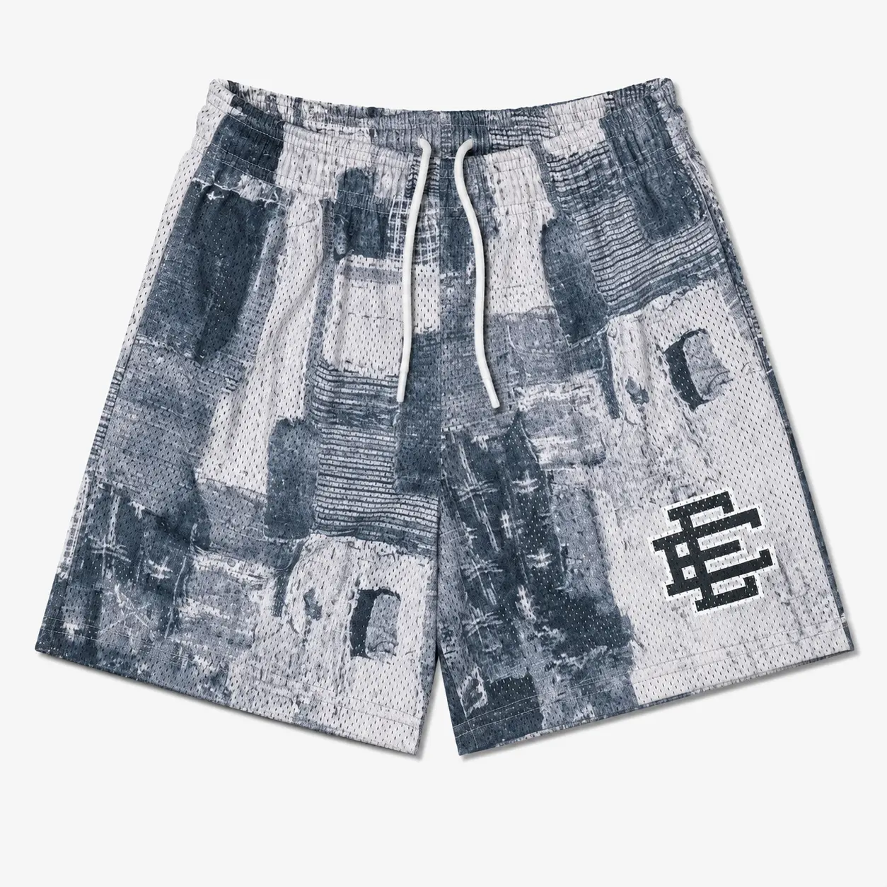 Eric Emanuel Men’s Patchwork Print Mesh Basketball Shorts, Vintage Graphic Athletic Shorts, Breathable Casual Streetwear Gym Shorts with Elastic Waist