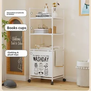Household Multi-layer Rolling Storage Rack, Punch-free Floor Shelf, Multi-purpose Storage Rack for Kitchen, Bathroom & Living Room，Multifunctional Laundry Basket, Household Clothes Storage Hamper