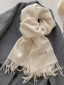 Women's Elegant Woven Scarf, Fringe Trim Shawl, Thick Fitted Design, Perfect Fall & Winter Accessory, Stylish Plain Color Wrap for Daily Wear, Casual Soft Shawl