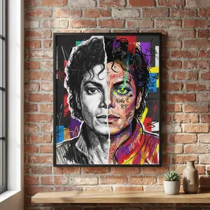 Legendary Art Style Michael Jackson Memorial Edition Poster Split Face Colorful Graffiti Wall Art, King of Pop Modern Canvas Style Print, Music Legend Room Decor Gift, Pop Culture Home Décor, Gift for Fan, Gift for Him, Gift for Her