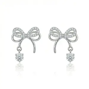 MIULUNA Bowknot Stud Earrings with Glistening Stones Fashion Jewelry for Parties & Gifts High-Polish Alloy Finish Chic Ear Piercings Accessories Sparkling Crystal for Daily Wear