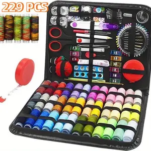229PCS Sewing Accessories, Friendly for Beginner and Professional for Worker, Suitable for Travel, Home, School and DIY Gift, Needles, Scissors, Thread Spools, Basic Mini Travel Sewing Kit Gifts For Grandma, Mom, Friend, Adults Beginner Traveler