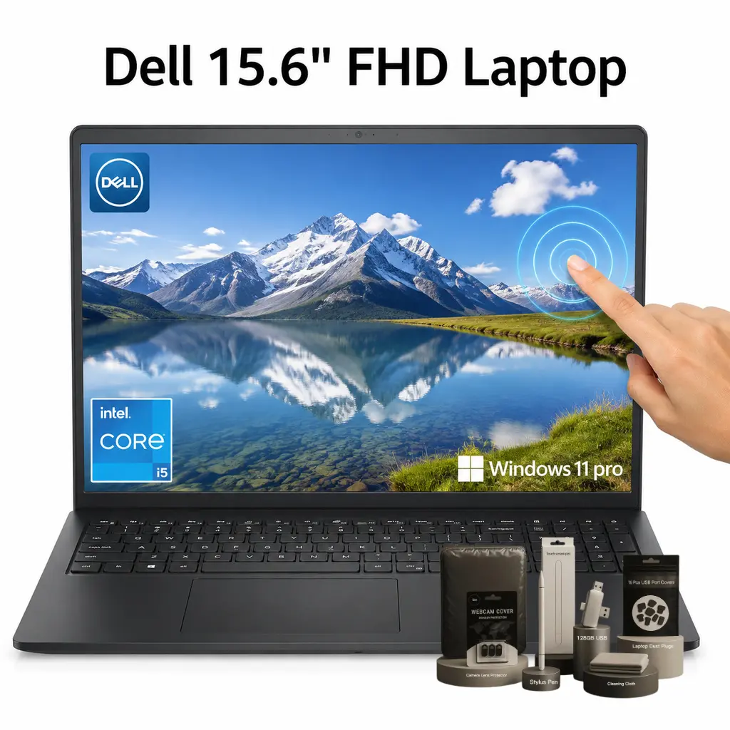 Dell 15 Touchscreen Business Laptop (LDC15250) - Intel Core i5-1334U, Up to 32GB DDR5 4400 MT/s, Up to 2TB Storage, FHD 220nits IPS Panel, Windows 11 Pro, Windows Copilot, Multi-Port Laptops