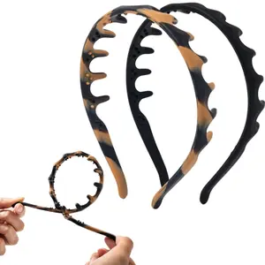 2pcs Silicone Comb Headbands for Women Non Slip, No Headache Headband with Teeth for Girls, Soft Head Bands for Women's Hair (Tortoise & Black)