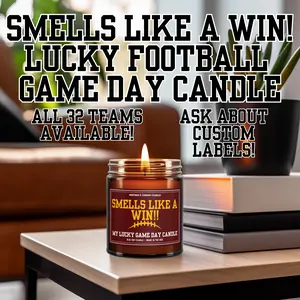 Smells Like a Win | Lucky Football Game Day Scented Candle | 8oz Eco Friendly Soy Wax Cotton Wick House Candle | Football Decor and Gift