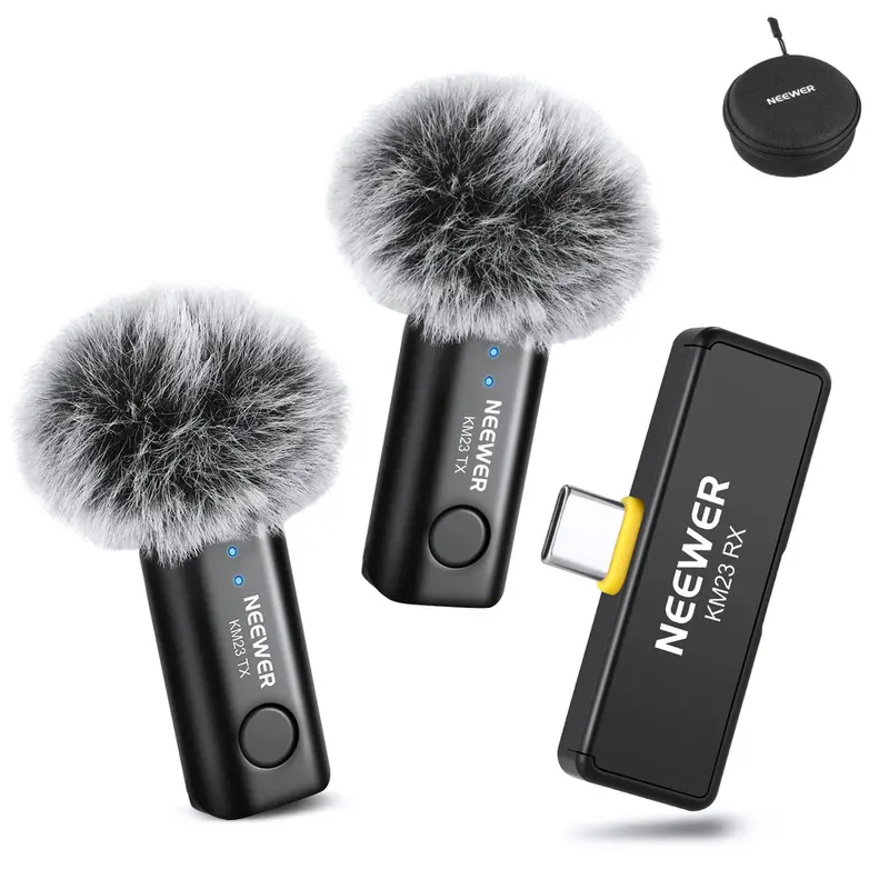 NEEWER Compact Wireless Lavalier Microphone (0.3oz) - 49ft Range, App-Controlled Bluetooth Connection, 8H Battery, 3 Voice Boost Modes, Noise Cancellation, Volume Control, Low Cut, for Recording, Streaming, Android Smartphones, Tablets (KM23/KM23B/KM23C)