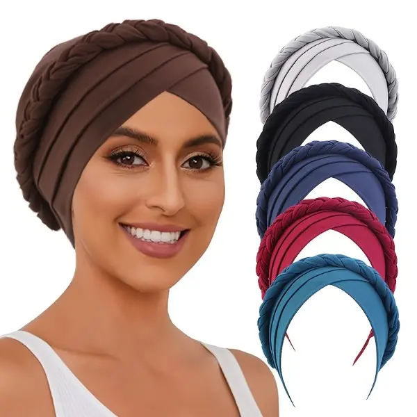Women's Boho Head Scarf Set, 3/5-Piece Pre-Tied Turban Wraps with Twist Braid, Handmade Fashion Headwrap for Everyday Use, Boho Style Shawl, Scarf Head Wrap
