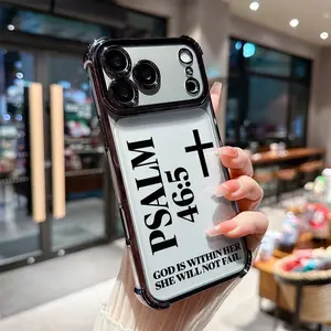 PSALM 46:5 "Cross" Pattern Four-corner Drop-proof TPU Phone Case for iPhone 17 Pro Max Air iPhone 16 Pro Max 15 14 13 12 11 Plus Shockproof Full Camera Protection Durable Slim Silicone Case