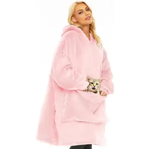 Wearable Blanket Hoodie for Adults Women Men, Soft Warm Sherpa Fleece Hoodie with Pets Giant Pocket