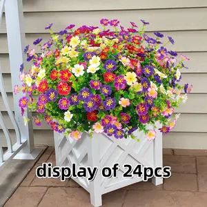 24 Bundles Artificial Silk Flowers, Fake Plants Faux Greenery for Outdoor & Indoor, Garden Porch Window Hanging Planter, Mixed Colors, Artificial Flowers for Outside