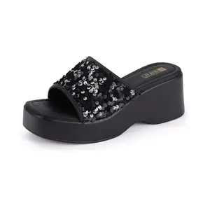 IDIFU IN3 Platform Sandals Wedge Sandals for Women Sparkly Low Chunky Slides Sandals Summer Beach Cute Comfortable Slip On Wedges Square Open Toe Trendy Small Dressy Womens Sandals