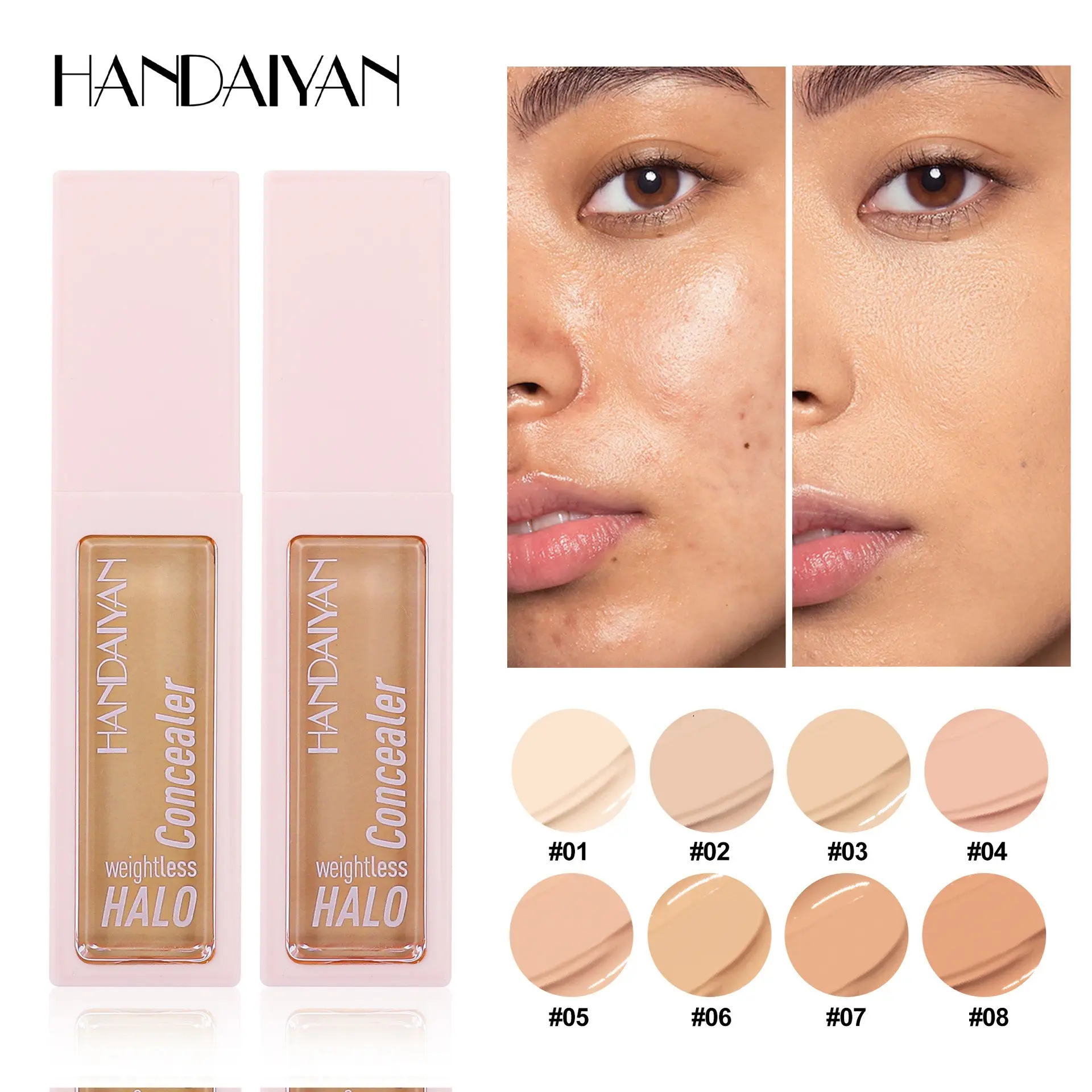 8 Color Concealer Cream Square Tube Smooth Invisible Pores No Powder Handaiyan Long-Lasting Flawless Coverage Hydrating Liquid Concealer Spot Covering Liquid Makeup
