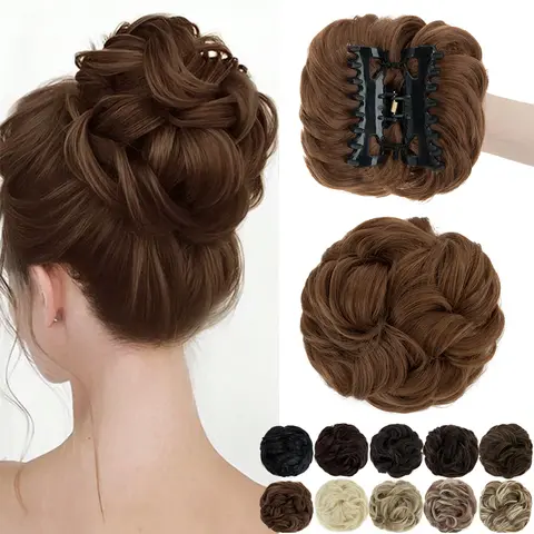 Claw Clip Messy Bun Wavy Curly Messy Hair Bun Scrunchies for Women Chignon Ponytail Extensions Synthetic Hairpieces