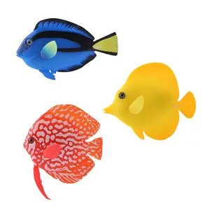 3-Pack Luminous Artificial Fish Aquarium Decoration Silicone Fake Fish Tropical Angelfish Blue Gold Orange Realistic Effect for Aquariums