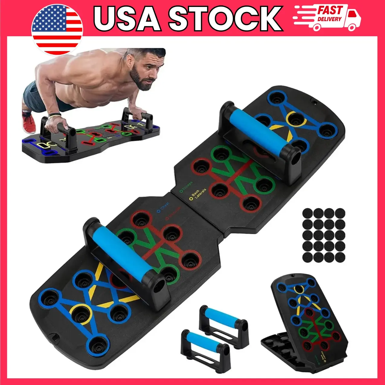 Push Up Board System, Foldable Push Up Rack, 28-in-1 Home Gym Exercise Board with Color-Coded Training Positions, Portable Strength Training Equipment with Non-Slip Handles | push up trainer, exercise board, strength training board