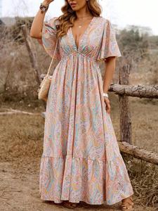 【plus size】 all over print dress, boho fashion casual vneck dress for daily holiday vacation wear, women plus clothing for summer, bohemian womenswear