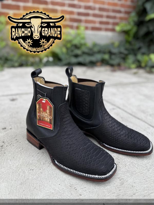 911 Black Pitton  Square Toe Chelsea Ankle Boots  / Botines Botas Horma Rodeo Punta Cuadrada   Pitton