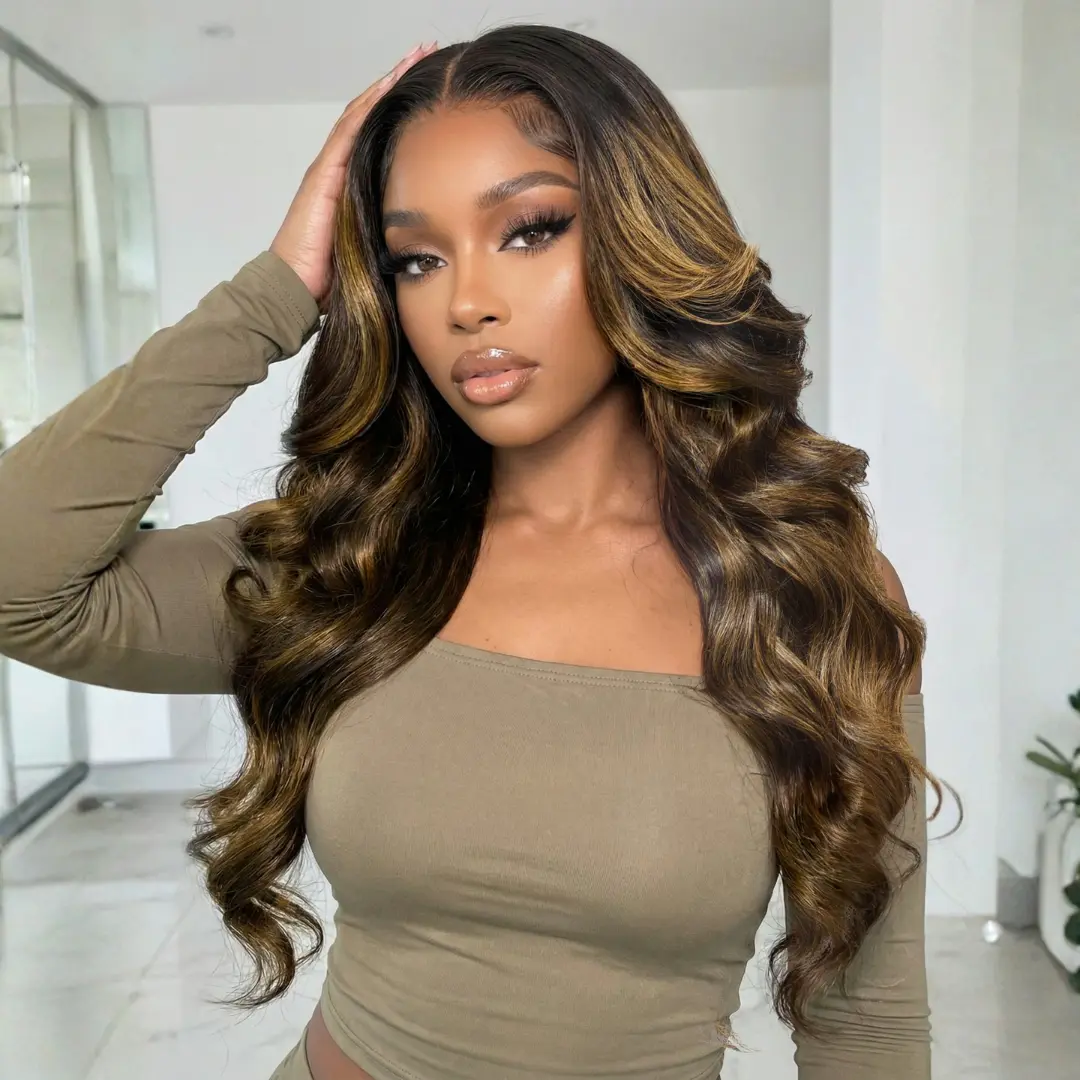 【Special Deal】Sunber Balayage Highlight Brown Loose Wave 13x4 Lace Frontal Wigs Pre Cut Pre Bleached Pre Plucked Lace Frontal Wigs With Drawstring Fit All Head Sizes Beginner Friendly Glueless Put On and Go