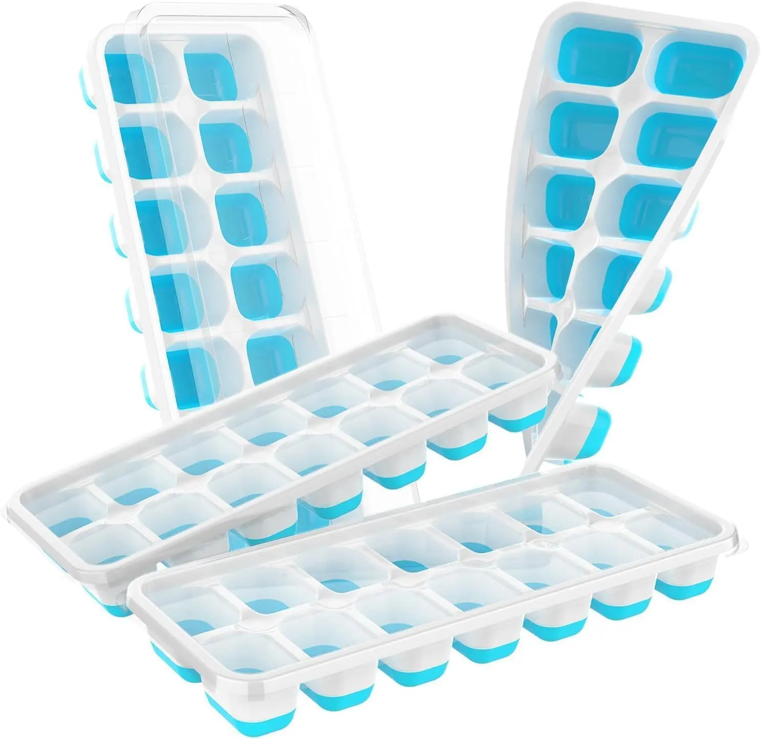 Pack of 4 - Ice Cube Tray with Lid, 56 Cubes Durable Stackable Ice Cube Trays for Freezer with Removable Lids, Easy-Release Plastic & Silicone Ice Tray for Cocktail, Coffee