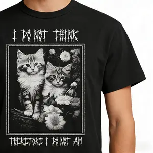 Gothic Cat T-Shirt Unisex Alternative Grunge Graphic Tee Sarcastic Witchy Novelty Short Sleeve Apparel for Men and Women Aesthetic Sassy Fashion Top Viral Dark Streetwear Shirt Photorealistic Digital Prints Ultra Soft Premium Drape Fabric Classic Unisex