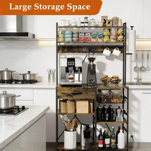 SICANDAENHK Kitchen Chaos → Kitchen Goals!🤩 6-Tier Microwave Rack with Drawer + Built-In Outlet – One click to transform your space!