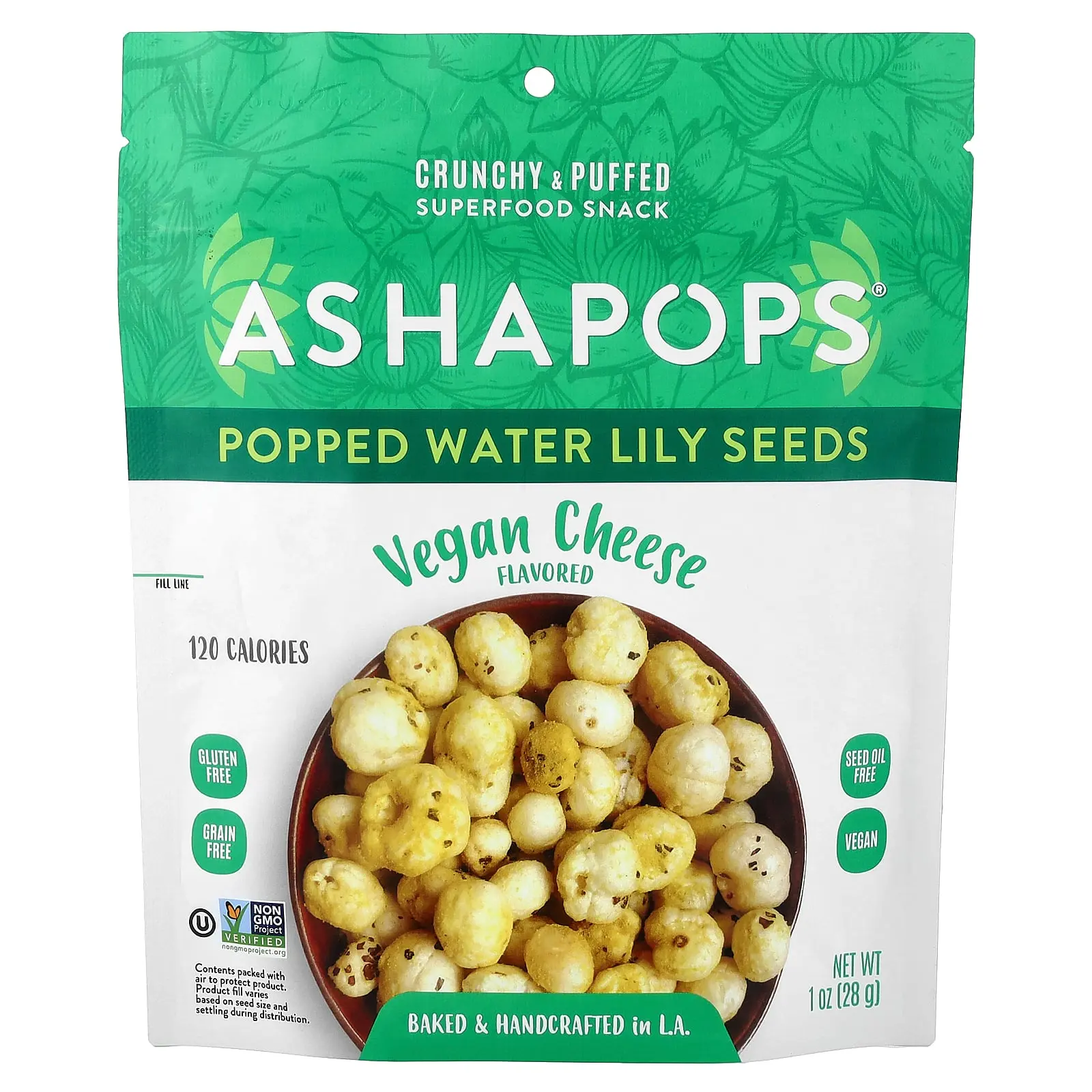 AshaPops Popped Water Lily Seeds, Vegan Cheese, 1 oz (28 g)
