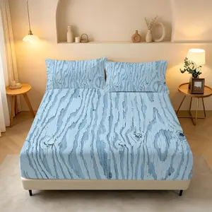 3Pcs Tree Texture Printed Fitted Sheet Set, American Retro Style Bedding, Soft Polyester with Deep Pocket, Fade Resistant & Machine Washable, All Season Perfect for Bedroom Dorm Decor