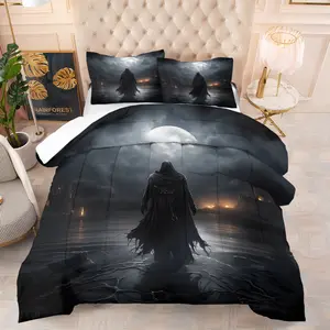 Dark Fantasy Skull Knight Quilt/Comforter Set (2/3 Pcs): Includes 1 Quilt + 1/2 Pillowcases (No Filler), Like Skull Knights, Grim Reapers, Pirate Skulls, for Gaming Rooms, Dark - Style Bedrooms, Fantasy - Themed Guesthouses, Trendy Play Lovers'