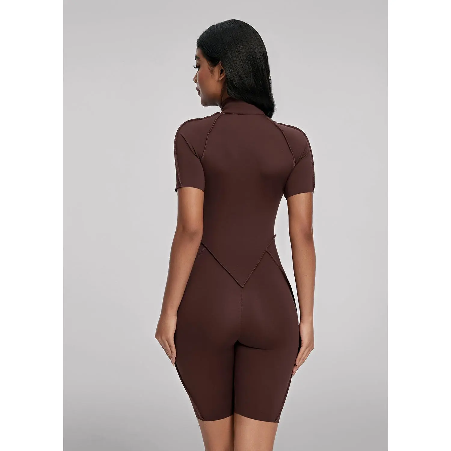 Women's Closed-Back Shorts Catsuit - Catline Collection, Fitness Sport Outfits, Sporty Workout Jumpsuit, Stretchable Stylish Activewear