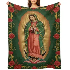 Soft Virgin Mary Throw Blanket for Office & Travel - Large 60x80 Flannel Nap Blanket for Air-Conditioned Room - Thoughtful Spiritual Gift