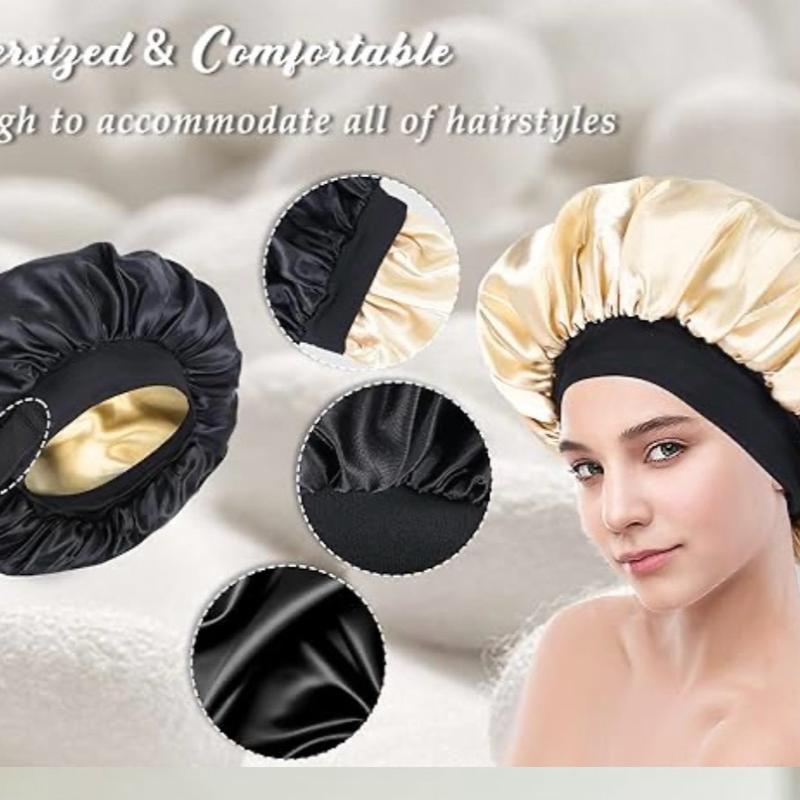 Adjustable Double Layer  Bonnet for Black Women Sleeping -  Sleep Cap for Curly Hair, Lightweight and Skin-Friendly Accessory black woman   satin silk black woman Bean Paste &Pink Haircare Heatless Elastic