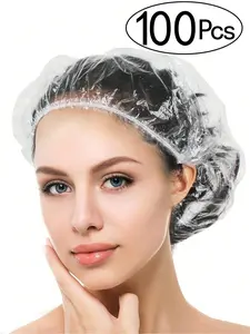 100-Pack Multi-Purpose Disposable Bath Caps, Thick Waterproof Plastic Hair Cap, Home and Outdoor Travel Essential, Max Stretch 16.5 Inches, Shower Essentials, Shower Cap Set