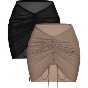 2 Pieces Women Beach Bathing Suit Cover Ups Skirt Sheer Mesh Bikini Wrap Sarong Coverup for Swimwear S-XXLGift