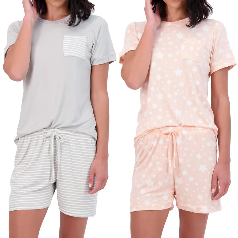 Real Essentials 4 Piece: Women’s Short Sleeve Top with Shorts Pajama Set – Ultra-Soft Lounge & Sleepwear (Available In Plus)