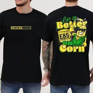 Women's Short-Sleeve Round Neck Solid Cotton Soft "Life Is Better on Corn 1320" 2-Sided T-Shirt - Smooth Seamless Fabric, Casual Graphics, Racing-Themed Funny Top, Shortsleeve, Tshirt