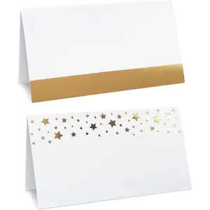100 Pack  Place Cards for Wedding Party Reception, 2" X 3.5, Double Design,  Foil Stars and Line, Scored for Easy Folding, Place Cards for Table Setting