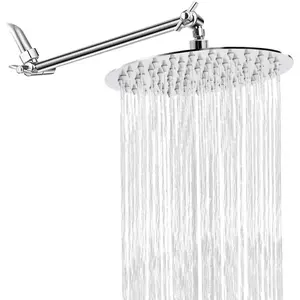NearMoon Rain Shower Head with 11'' Adjustable Arm, High Pressure Stainless Steel Rainfall Shower, Ultra-Thin Design - Pressure Boosting (8 Inch, Chrome)
