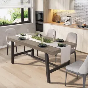Industrial Dining Table for 6 People, 63" Long Wooden Kitchen Table with Sturdy Metal Frame & Rustic Brown Finish– Perfect for Kitchen, Dining Room, or Living Room – Easy Assembly