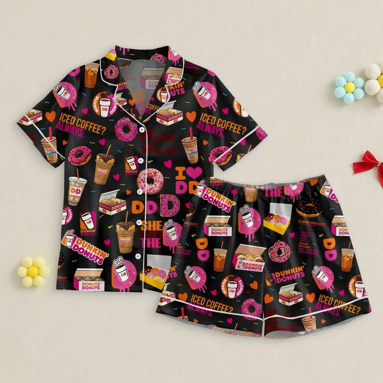 Donut Pajamas Set, Sleep Wear, Donut Lover Satin Pajamas For Women, Gift For Her