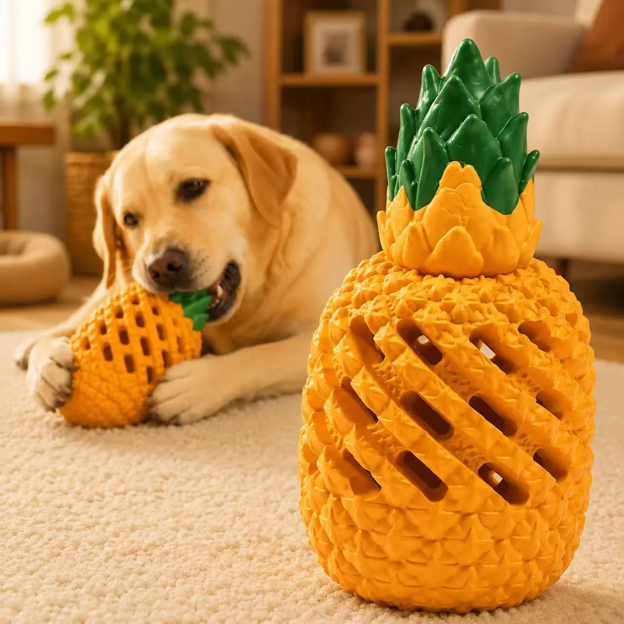 Pineapple Dog Chew Toy, Natural Rubber Treat Dispensing Interactive Chew Toy for Small,Medium,Large Dogs, Durable Dog Toy for Chewing, Puppy Teething Toy, Boredom Relief Training Toy