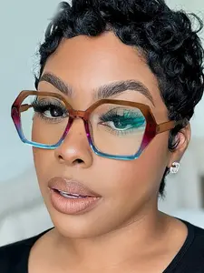 Women's Large Frame Blue Light Blocking Glasses, Square Frame Non-Prescription Eyewear, Casual Style for Daily Use, Unisex Fashion Accessory, Square Frame Eyeglasses