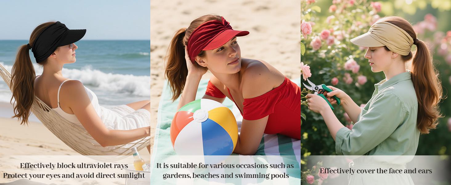 Women's UPF 50+ UV Protection Sun Visor Cap | SunSafeTok That Girl Aesthetic High Ponytail Wide Brim Hat | Birthday Gift for Her Beach Golf Hiking Outdoor Daily Casual Wear