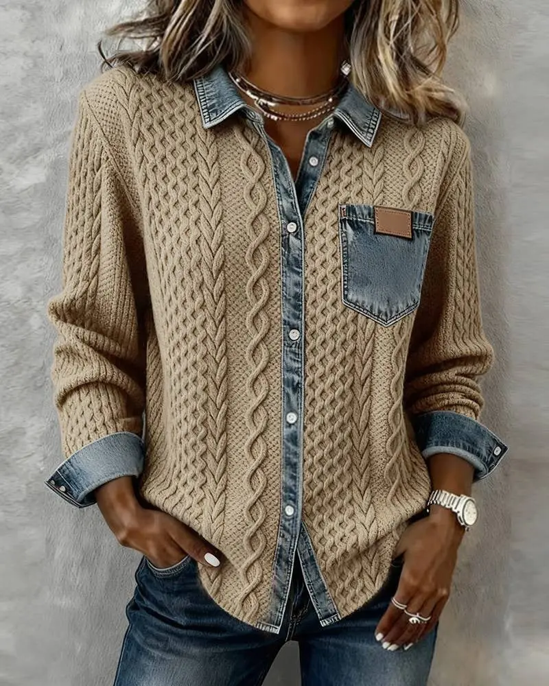 Knit Denim Patchwork Shirt